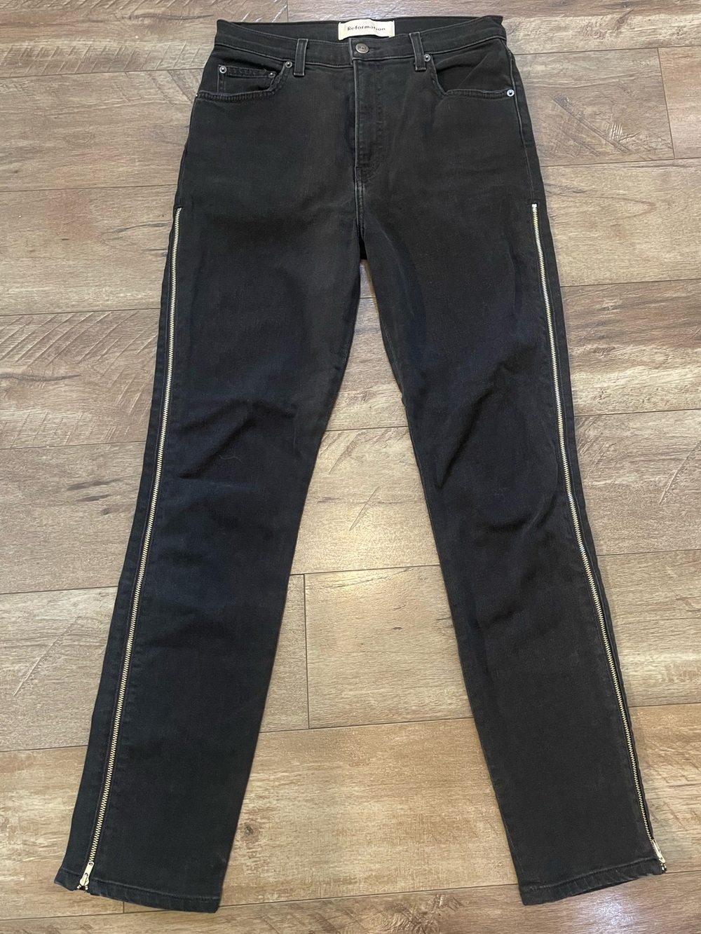 Reformation Hendrix Black Side Zip Jeans Size 29 High Rise Moto Denim